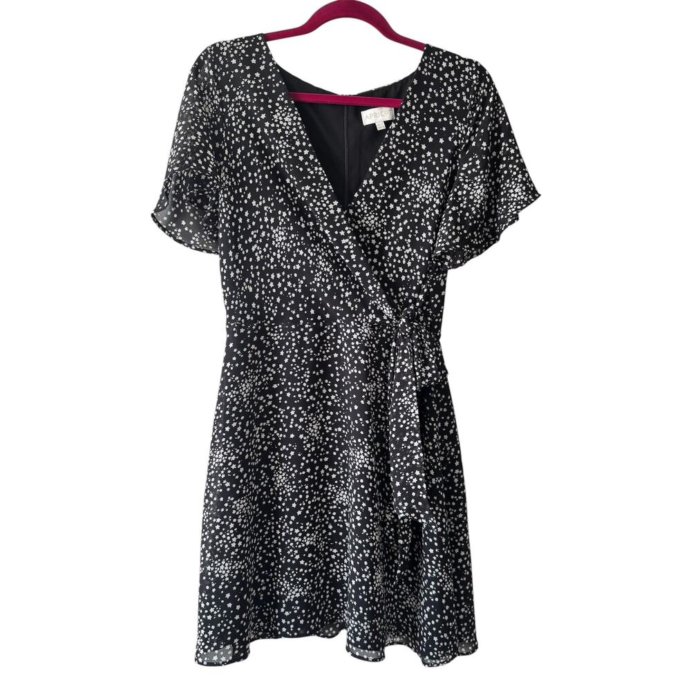 Apricot Star Print Wrap Mini Dress Women’s EU Medium Black & White V-Neck